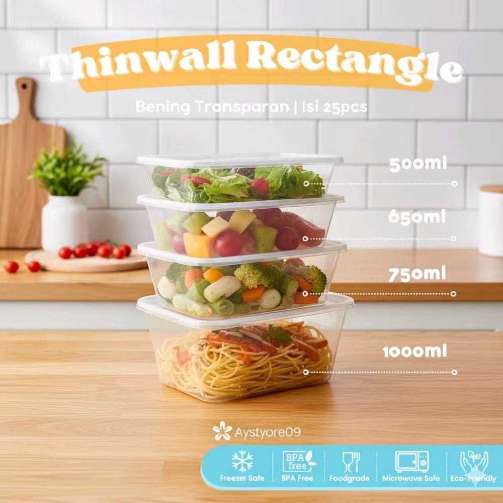 (isi 10pcs) Thinwall 500 ml/thinwall 650ml/thinwall 750 ml/thinwall 1000ml Persegi panjang / kotak m