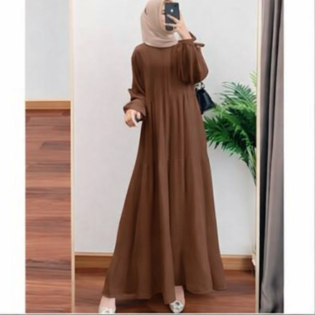 Gamis Wanita Polos Premium Coklat – Gamis Muslimah Simple Elegan Terbaru 2026 Jumbo Lebaran