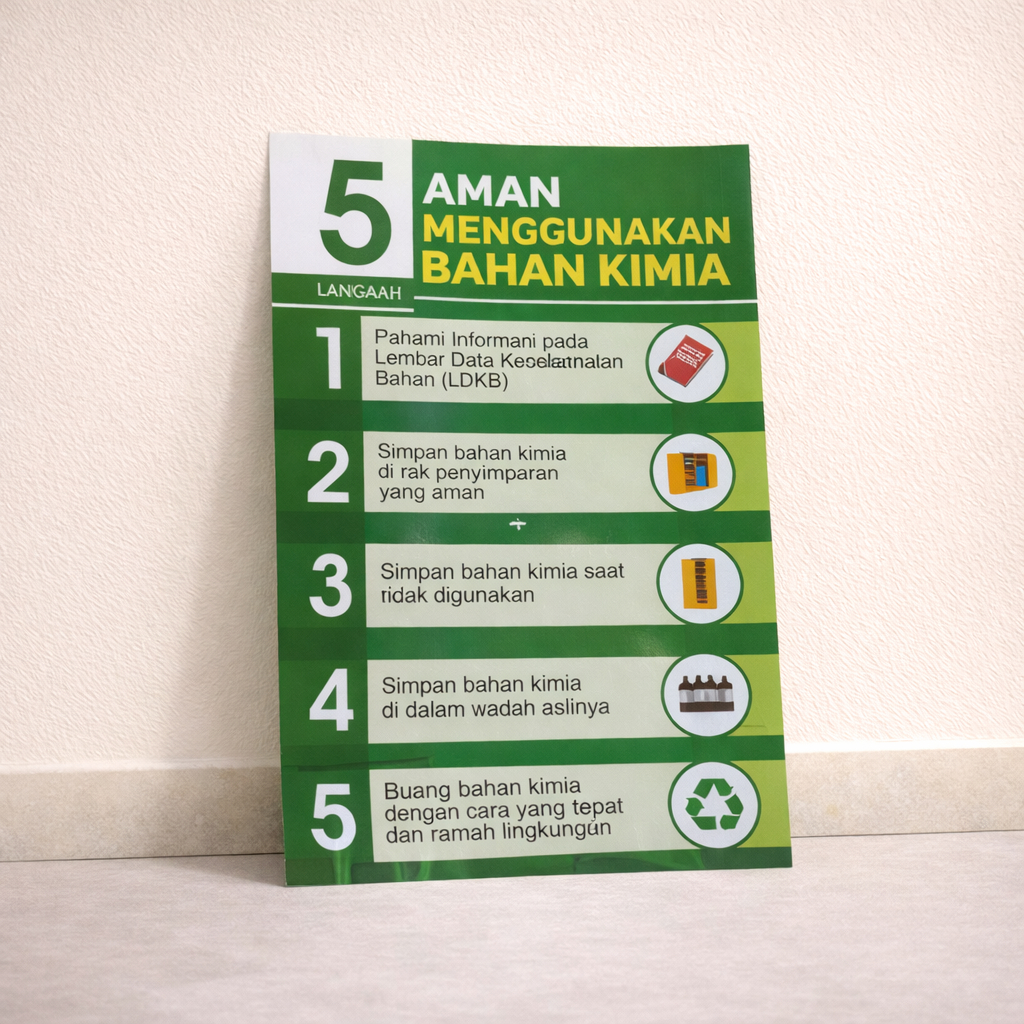 Poster Aman menggunakan bahan Kimia untuk K3 Laboratorium, Sekolah Puskesmas dan Klinik, Keselamatan