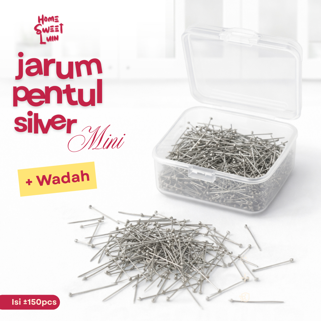 Jarum Pentul Mini Silver Isi 150 pcs dengan Wadah – Ukuran 2,5 cm Tajam untuk Hijab dan Jahit