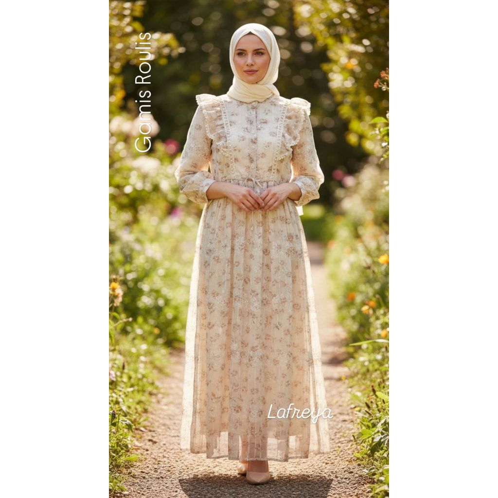 Cleome Lafreya Gamis Roulis Montana Fashion Muslim Wanita Import LFY Lafreya