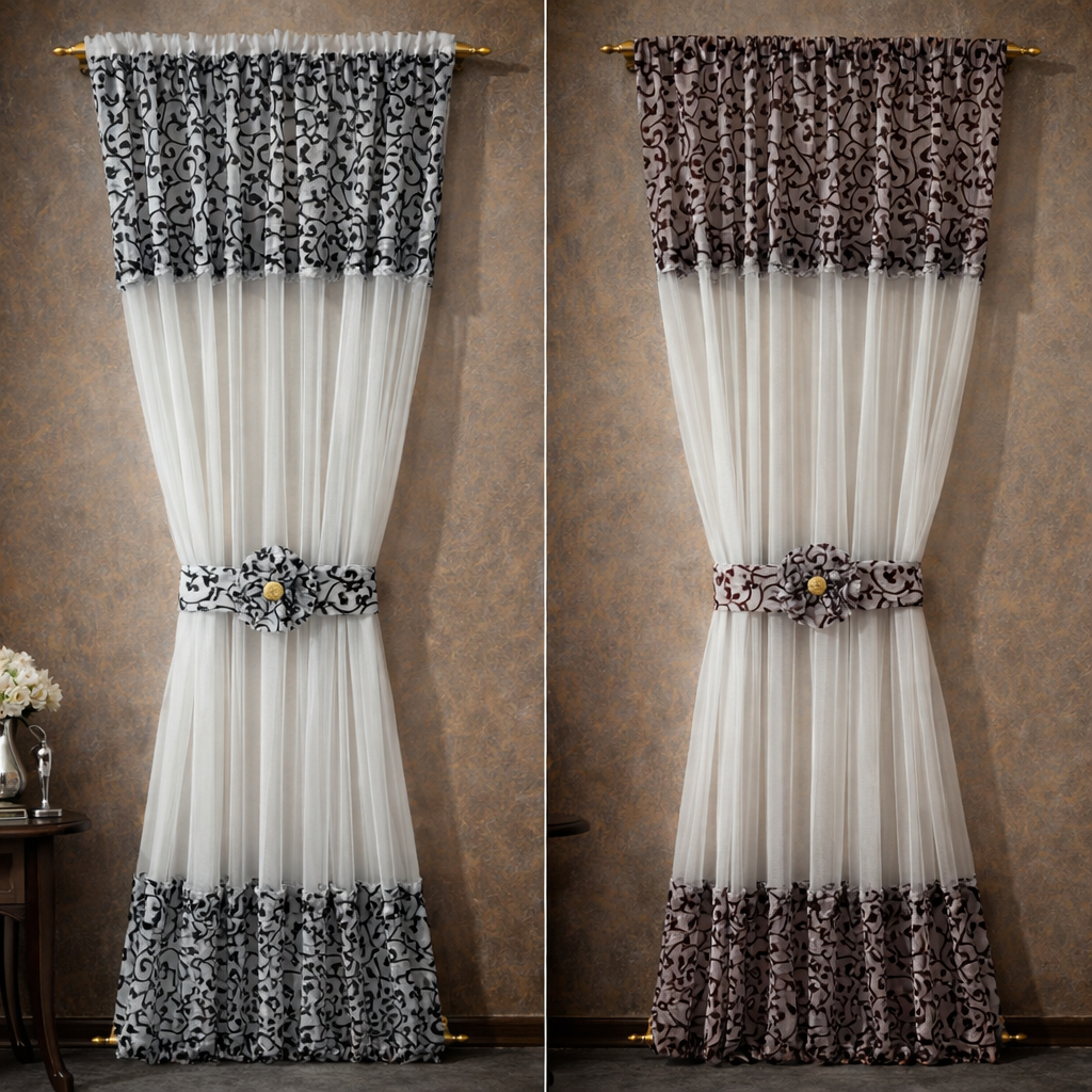 Gorden Minimalis Kupu-Kupu Ikat Pita Bahan Till Fitrase Serbuk Kombinasi/Spiral/Horden/Jendela/Motif