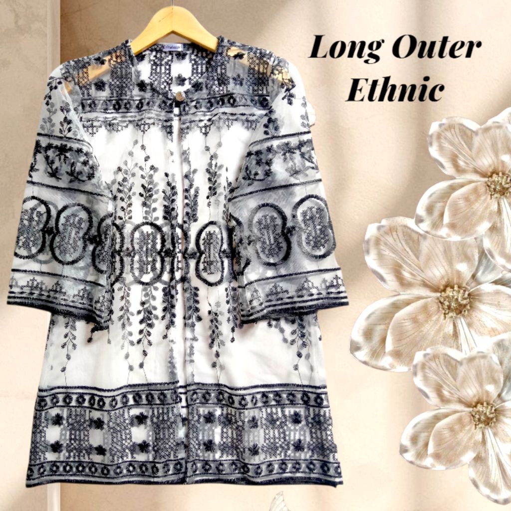 Outer Putih Raya Tunik Tille Wanita Cantik | Outer Brokat Modern untuk Lebaran & Kondangan