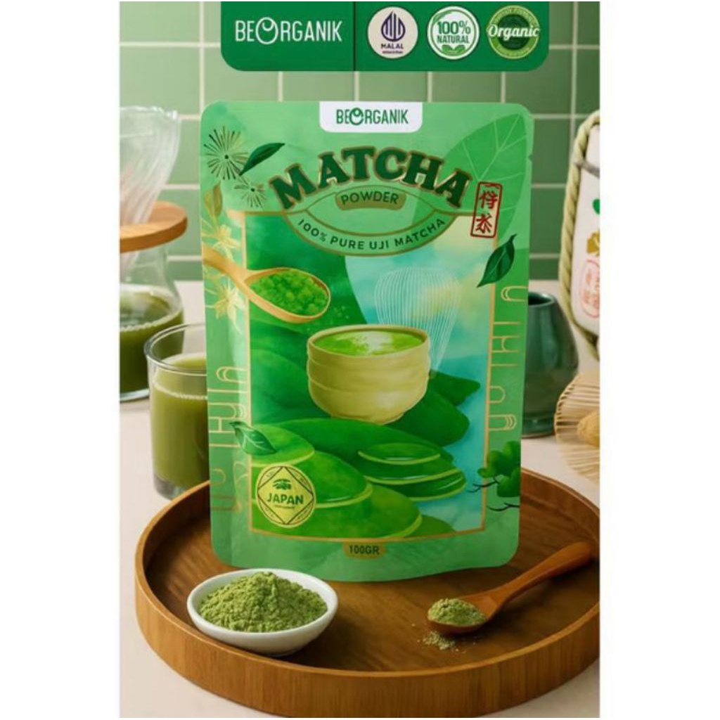 BEORGANIK 100% ORI, Pure Matcha Powder / Bubuk Matcha Organik Murni Uji Matcha