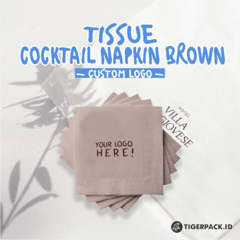 TISSUE COCKTAIL NAPKIN CUSTOM LOGO (Brown)