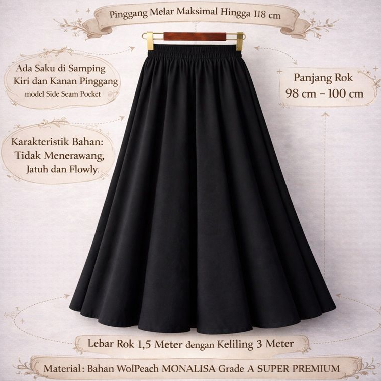 Rok WOLFIS Lebar Wanita Polos Panjang Jumbo High Waist Bahan Tebal Tidak Menerawang Formal Kerja Muslimah by KaRINA