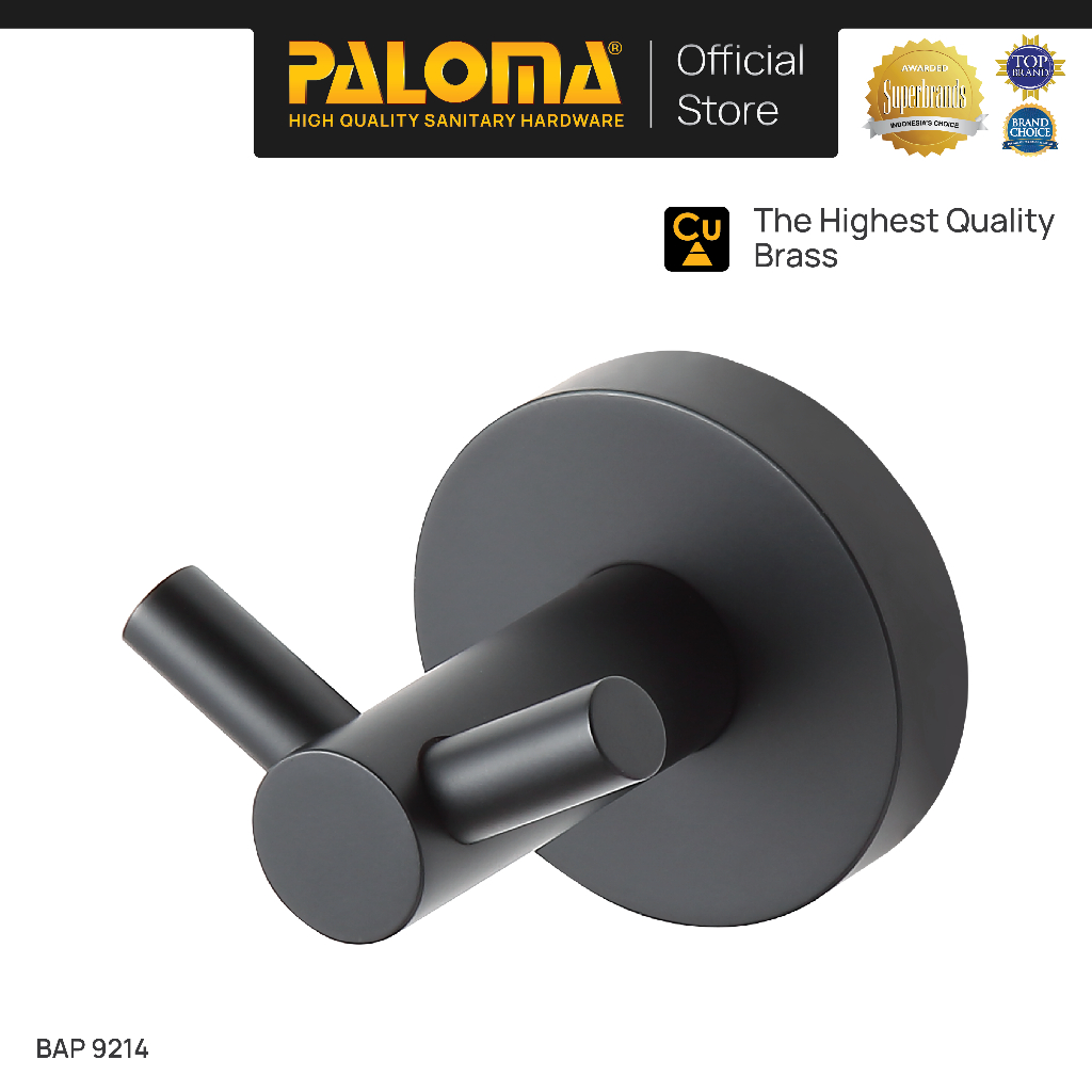 PALOMA BAP 9214 Kapstok Gantungan Baju Handuk Rak Hanger Mandi 2 Kait Wall Dinding Brass Kuningan Bl