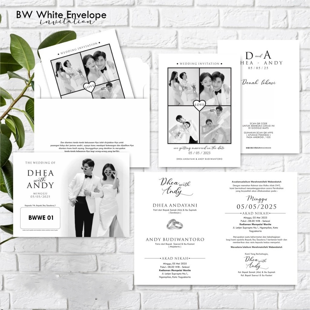 Undangan Pernikahan Amplop Hitam Putih - Undangan Pernikahan Elegan BWWE