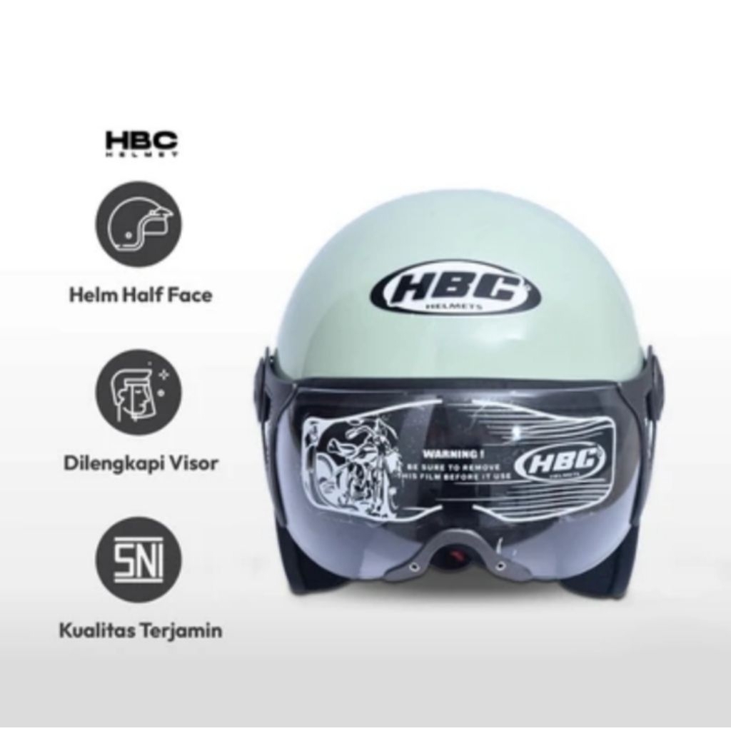 Hbc Helm Half Face dengan Visor Hijau Mint