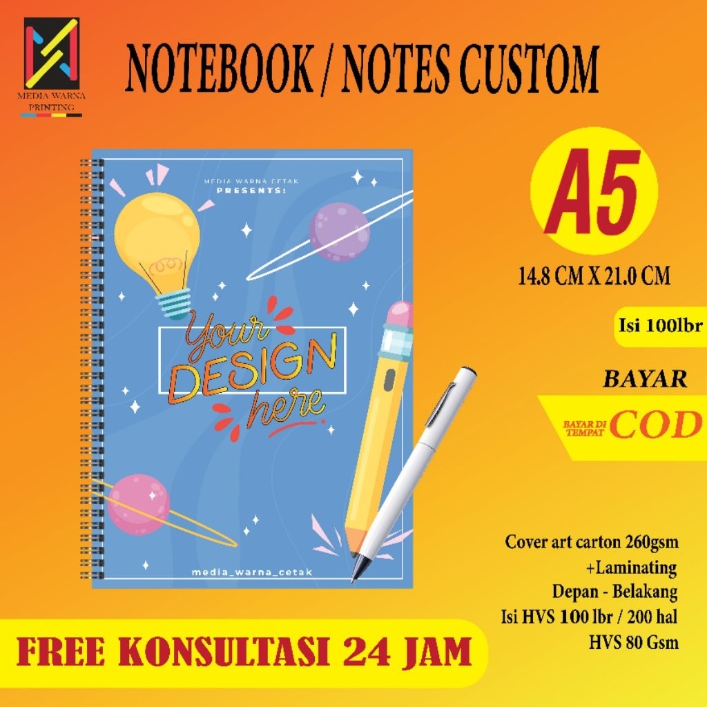 Notebook CustomA5/Notebook Spiral A5 - Cover Depan - Belakang Isi 100 lembar/Souvenir Notebok Custom