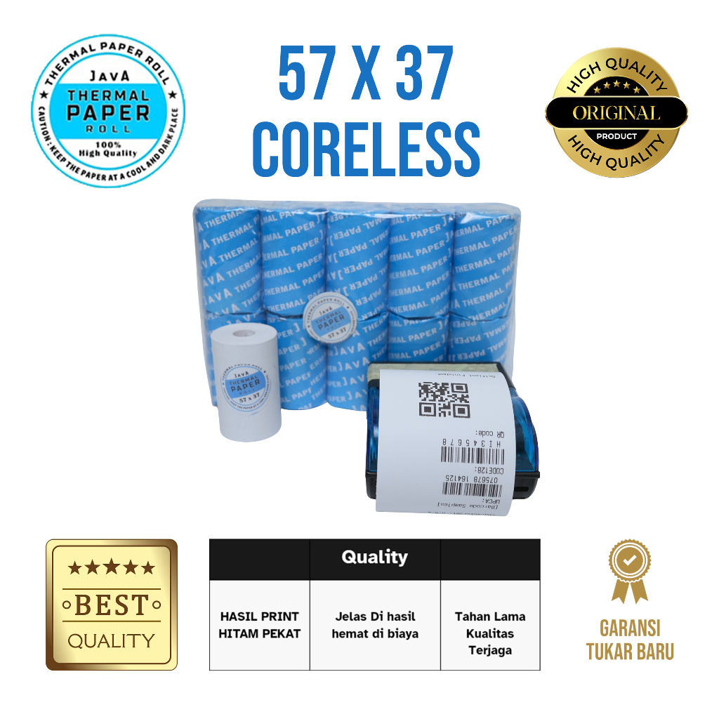 Kertas Struk Java Thermal 57x37 untuk Printer Bluetooth 58mm & EDC BRI BCA Mandiri