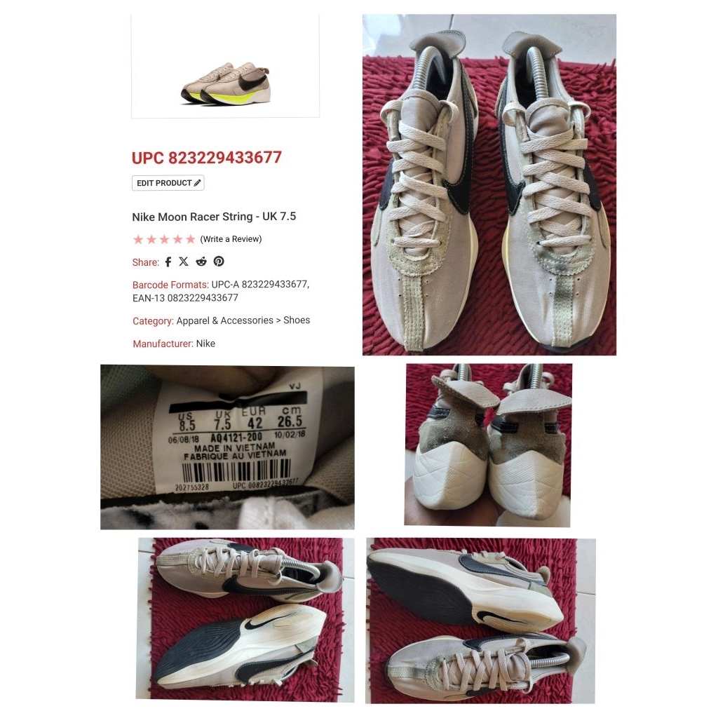 Sepatu Preloved Second Original Nike Moon Racer String Size 42
