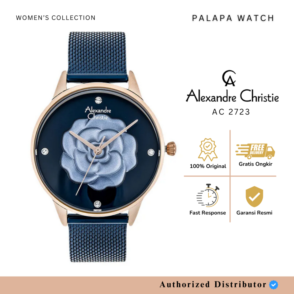 Jam Tangan Wanita Alexandre Christie AC 2723 / AC2723 Rosegold Blue Rantai Pasir Original