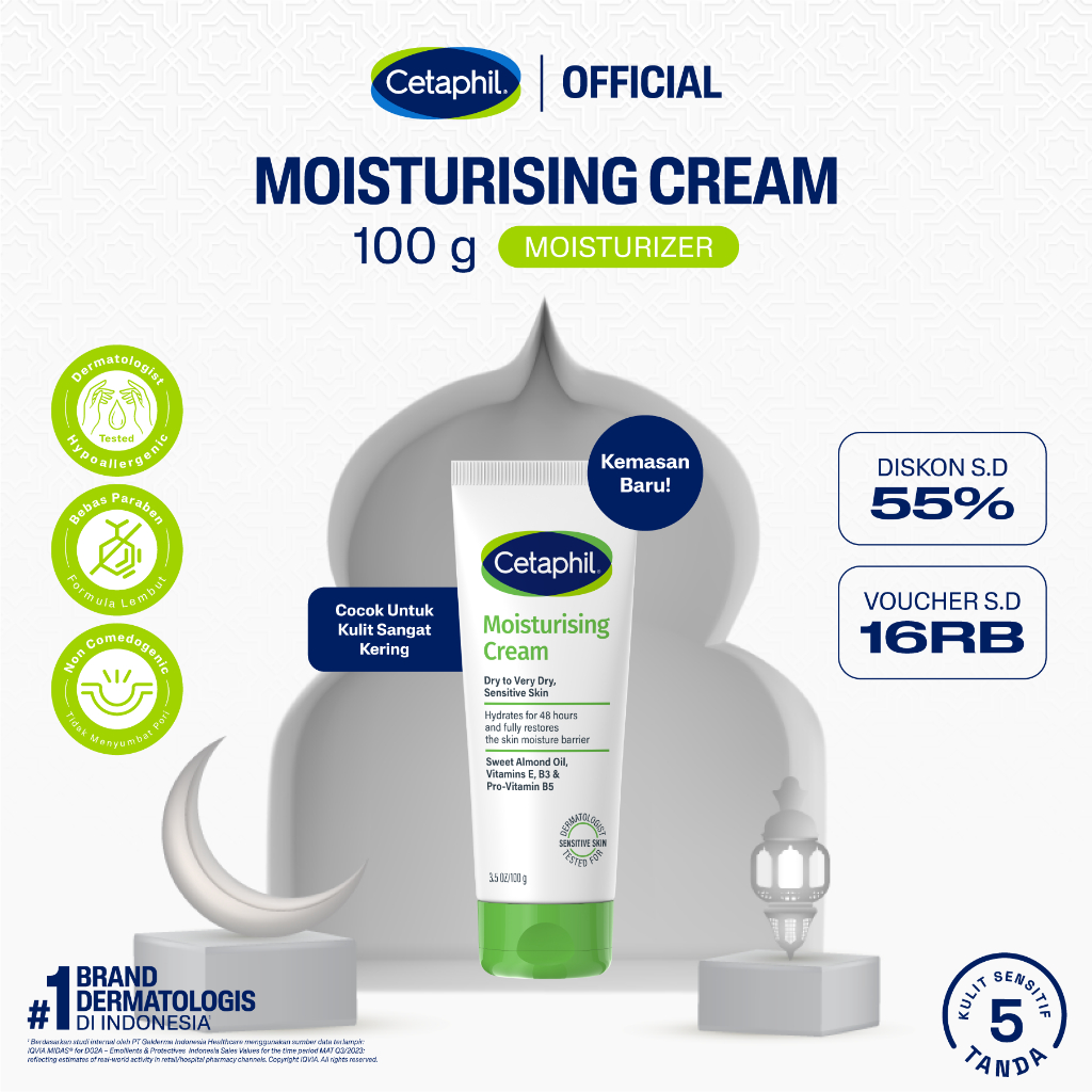 Cetaphil Moisturizing Cream 100g dengan Minyak biji bunga matahari, vitamin E dan Almond Oil Pelemba