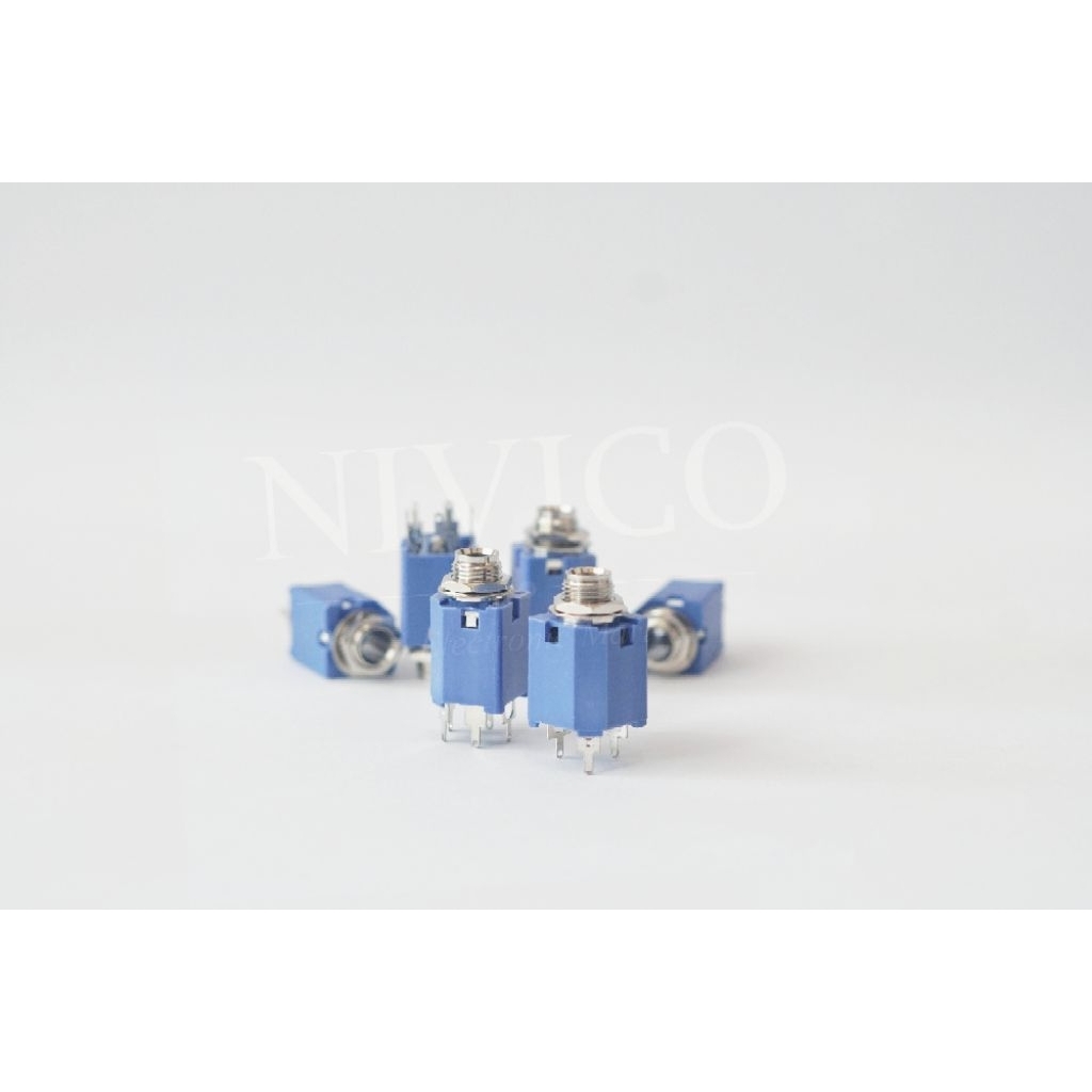 AKAI Soket Mikrofon Female Biru Kotak Mono Stereo 6.5mm Jack untuk Penggunaan Mono dan Stereo