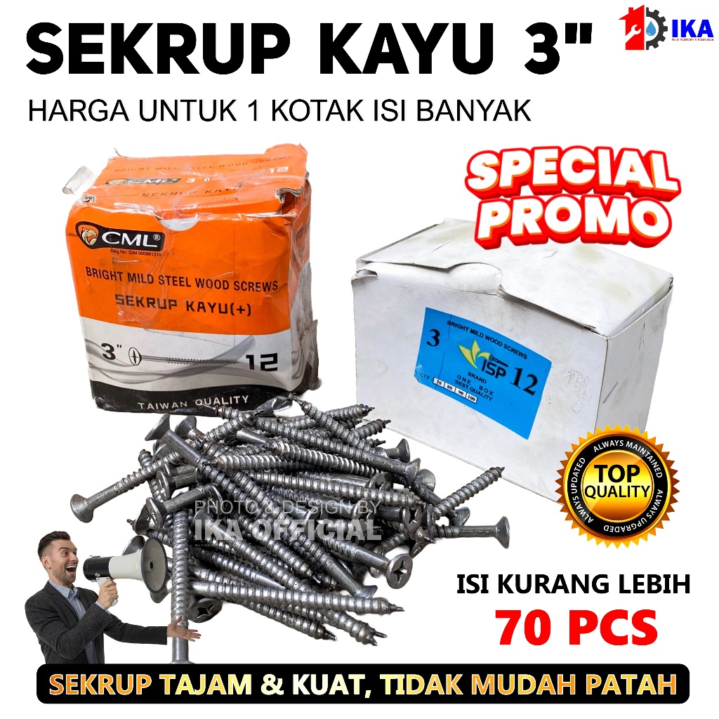 [1 BOX] Skrup Gypsum Baut Drywall Hitam 3" | Plavon PVC GRC HPL Triplek / Sekrup gypsum drywall skru