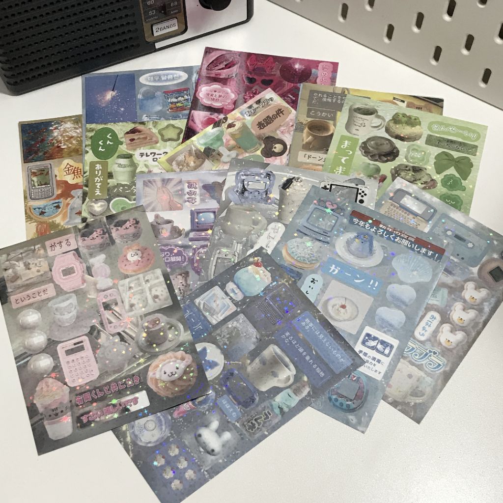 sticker sheet heisei retro aesthetic (glossy sparkle)