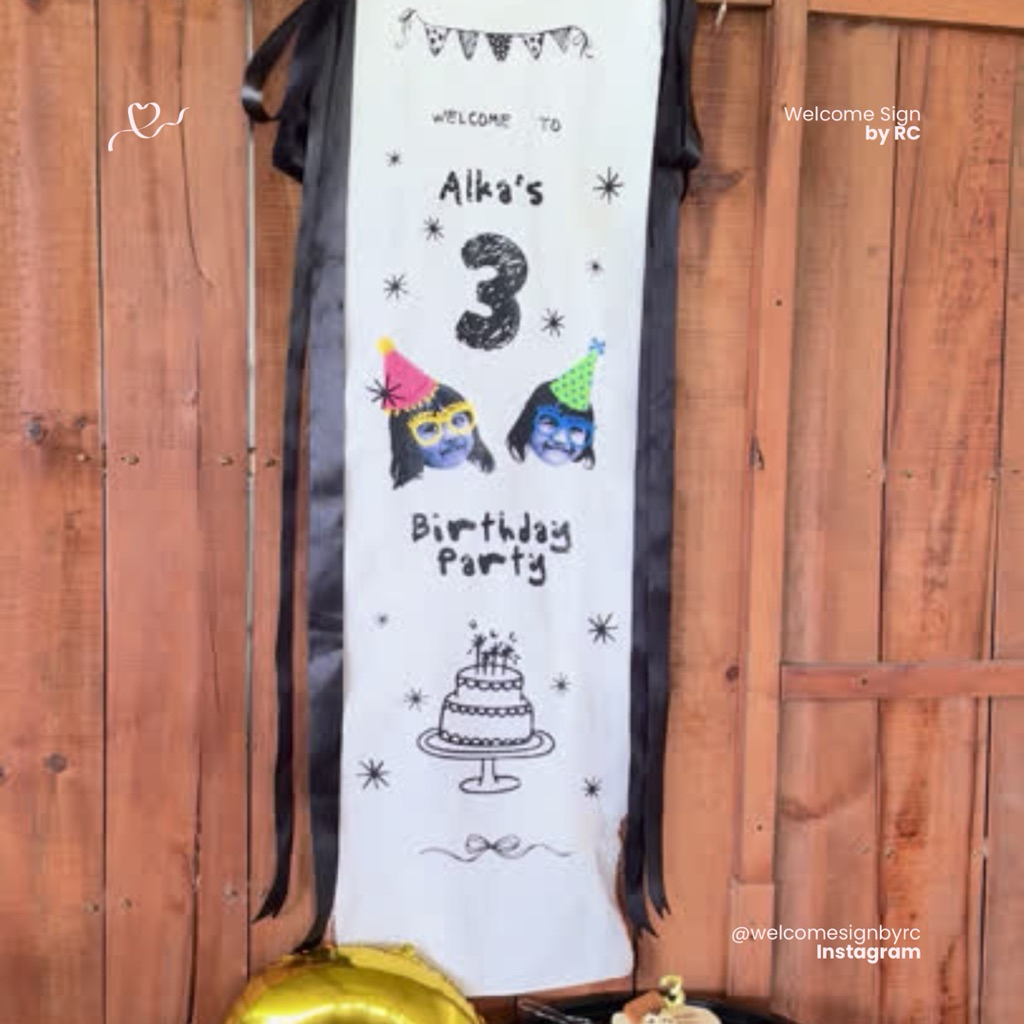 WELCOME SIGN | WEDDING SIGN KAIN | UKURAN LENGKAP CUSTOM DESAIN, NAMA DAN FOTO