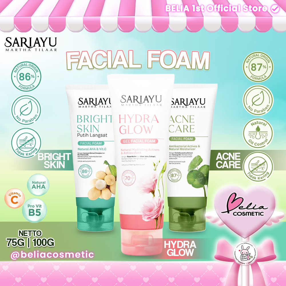 ™ BELIA ™ SARIAYU Facial Foam 75ml 100ml Series | Hydra Glow | Bright Skin | Acne Care | Sabun Pembe