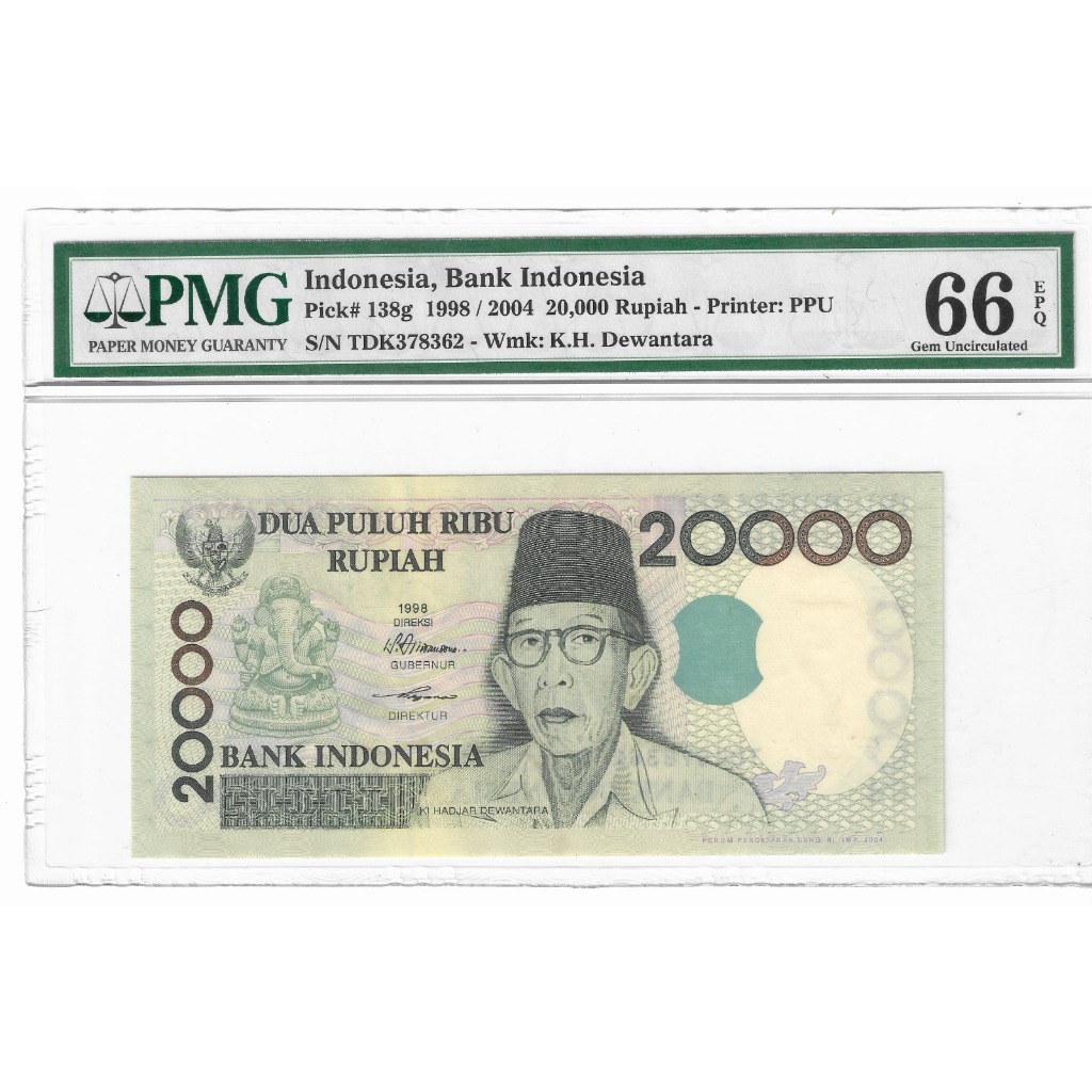 Uang Kuno 20.000 Rupaih Dewantara PMG 66 EPQ