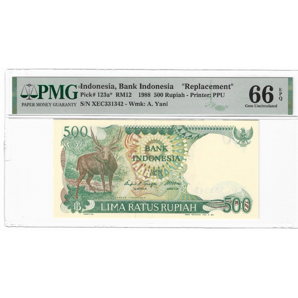 Uang Kuno PMG 500 Rupiah Tahun1988 Replacement Rusa