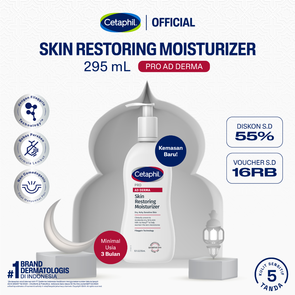 Cetaphil Pro AD Derma Skin Restoring Moisturizer 295ml dengan Ad-Resyl, Filaggrin, dan Ceramide Pele