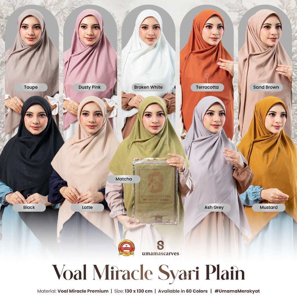 Jilbab Voal Miracle Syari Plain METALOGO LC Umama Scarf  130x130cm Hijab Syari Polos Terlaris JUMBO