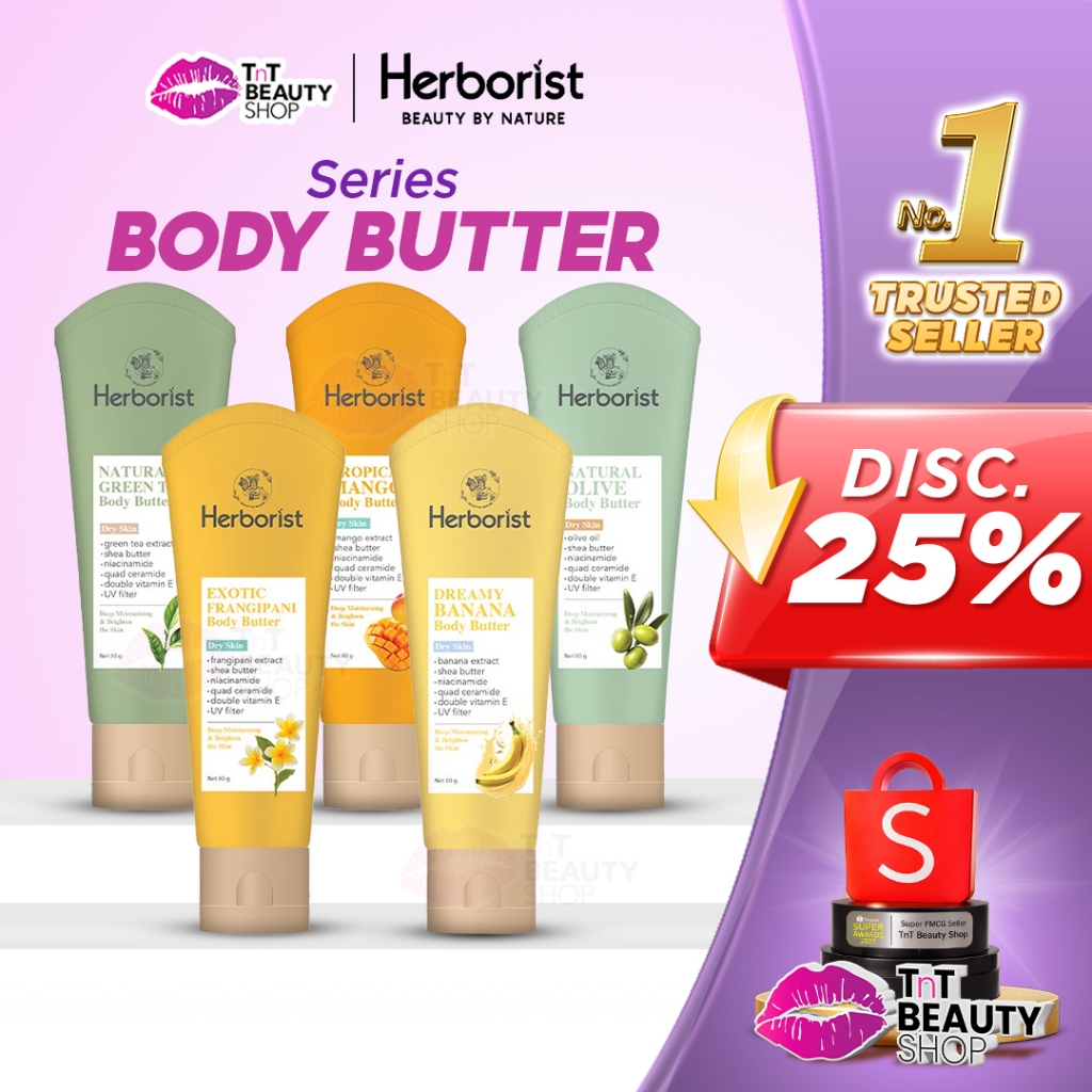 Herborist Body Butter 80gr Dengan Niacinamide Double Vitamin E Melembapkan Tubuh Mencerahkan Kulit |