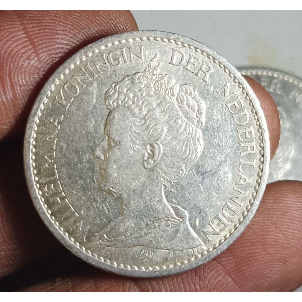koin perak 1 gulden wilhelmina mantel 1913