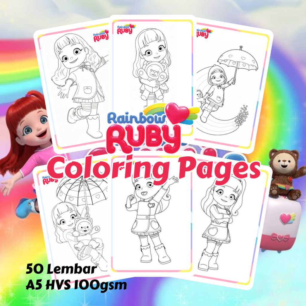 Coloring Book Rainbow Ruby Buku Gambar Rainbow Ruby | 50 Lembar | Ukuran A5 | Kertas Tebal HVS 100gs