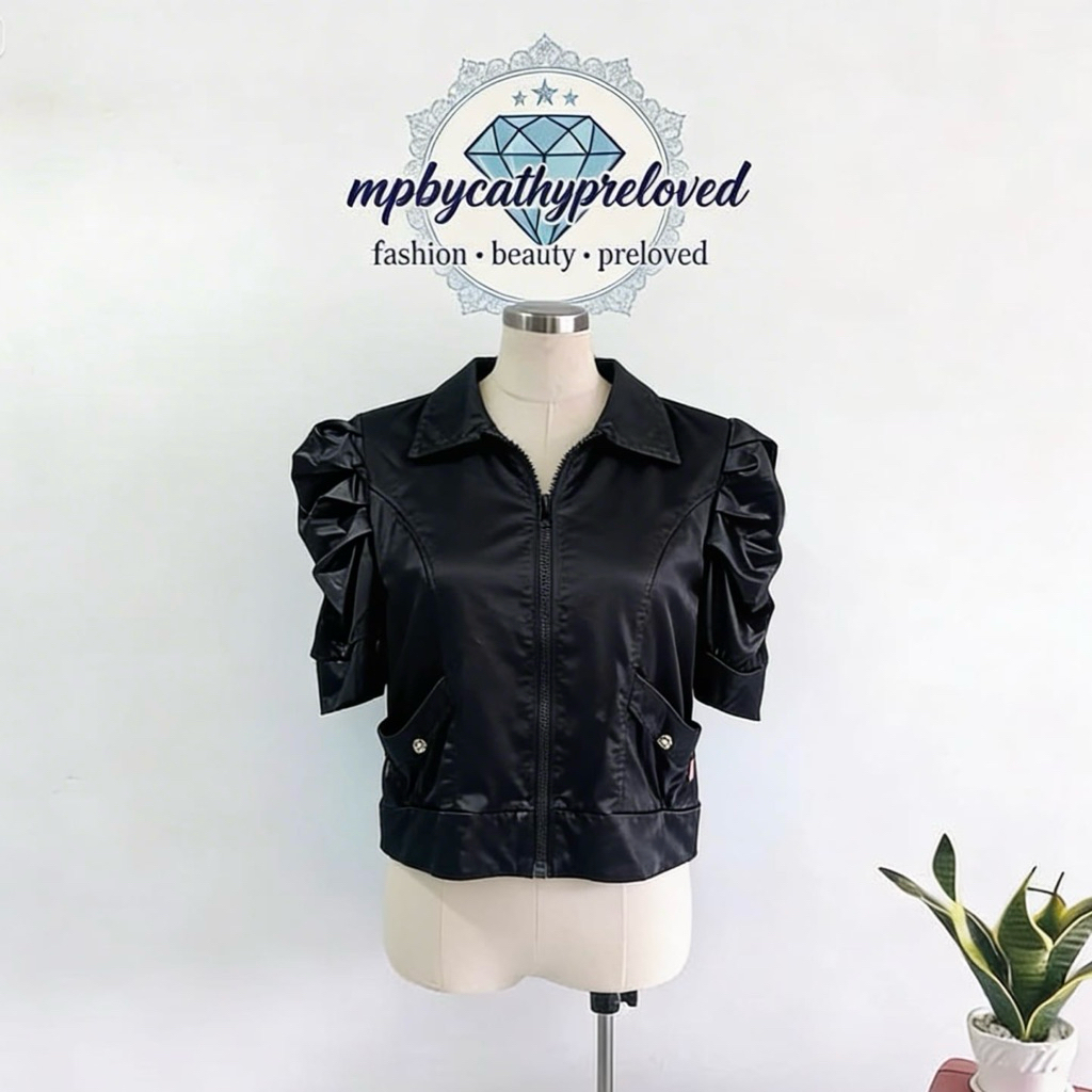 [Preloved] Women Satin Biker Jacket