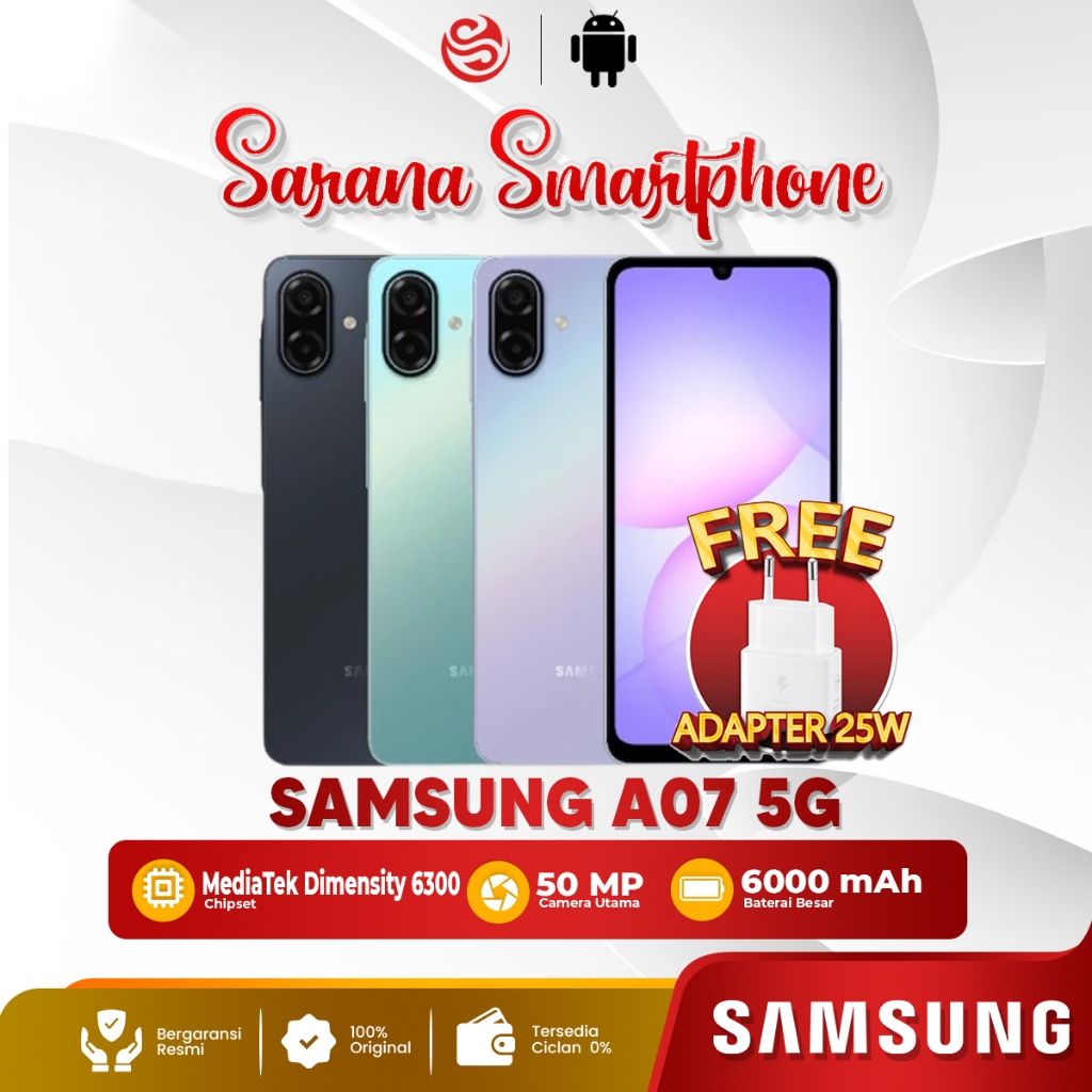 Samsung Galaxy A07 5G 6/128GB HP Android Dimensity 6300 Kamera 50MP Baterai 6000mAh Garansi Resmi