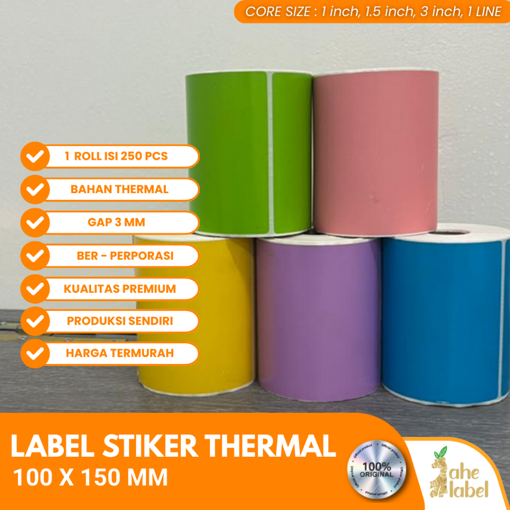Kertas Label Thermal 100x150 mm isi 250 Pcs/ Label thermal barcode Roll A6 Stiker Resi Warna