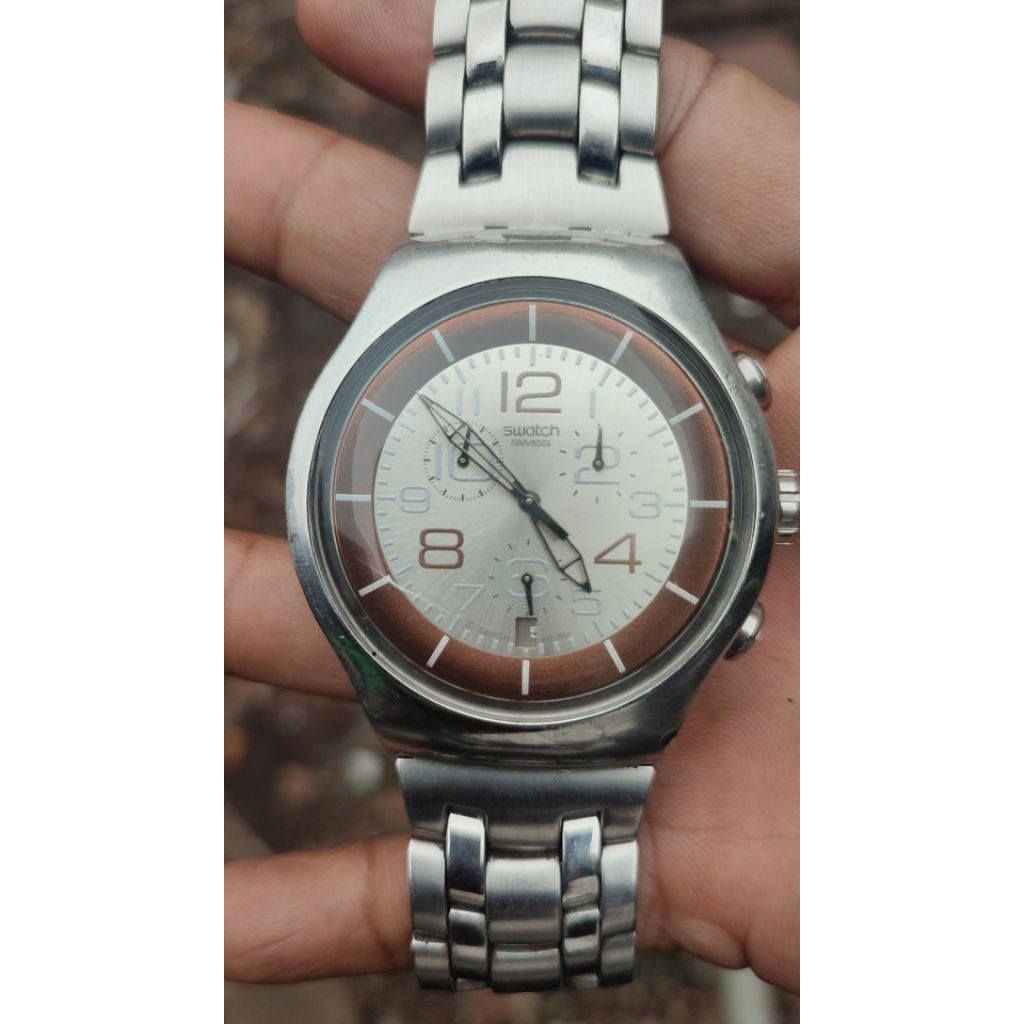 ORIGINAL SWATCH IRONY CHRONOGRAPH QUARTZ SILVER DIAL AG-2008 SWISS FULL WORKING