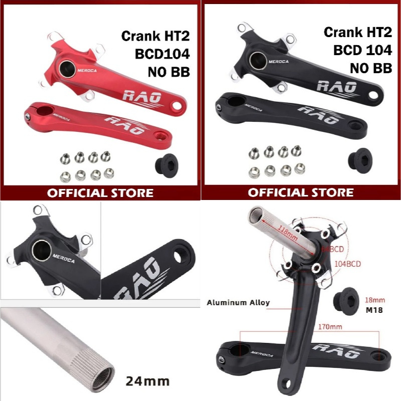 Meroca Rao Crankset Tanpa BB HT2 Crank Set Hollowtech BCD 104