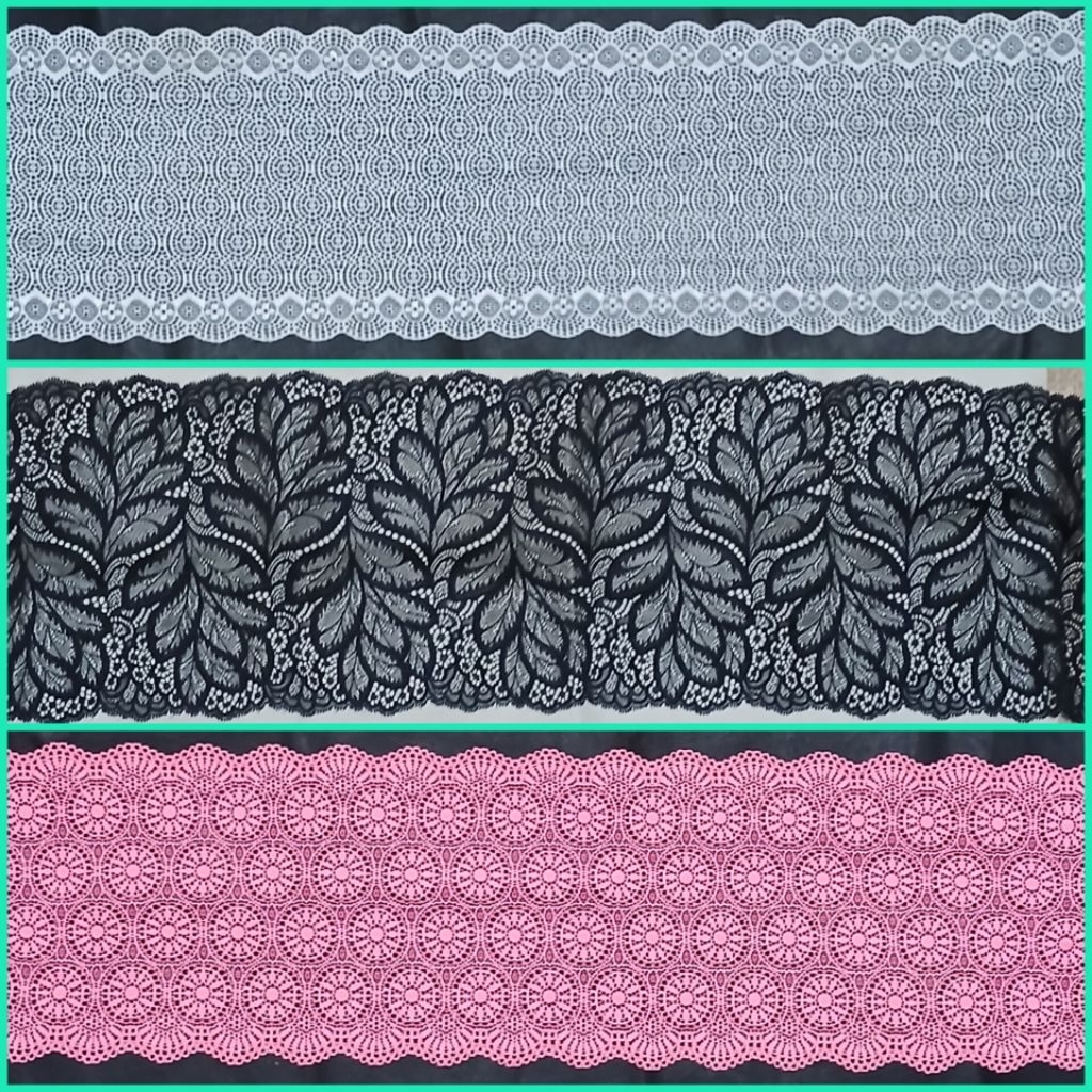 renda karet elastis lebar 15 cm keatas harga per yard ( 90 cm )