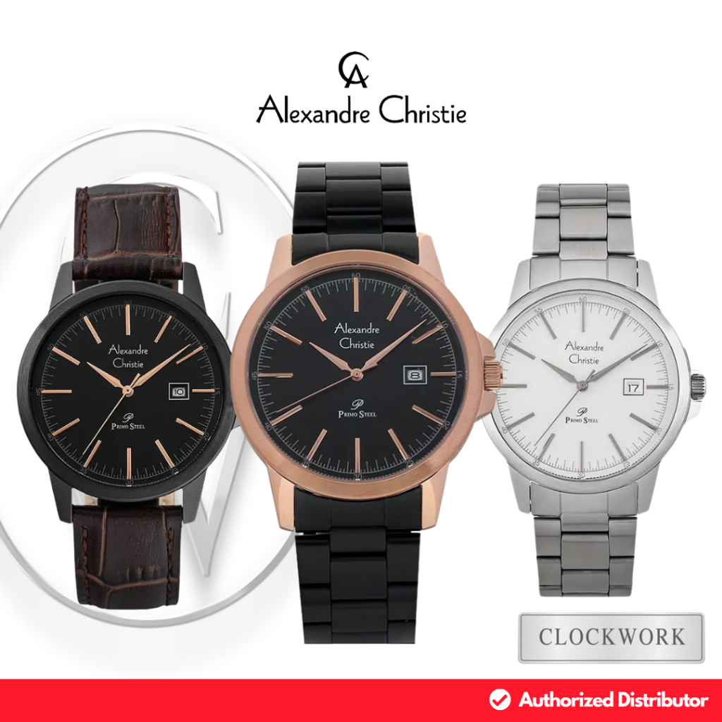Jam Tangan Pria Alexandre Christie Primo Steel AC 1008 MDB / MDL Rantai / Kulit Classic Minimalis