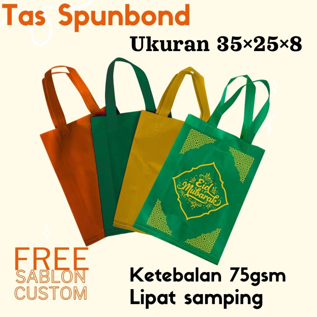 TAS SPUNBOND sablon custom GOODIE BAG Tas kain belanja sablon Tas souvenir Tas promosi toko ukuran 3