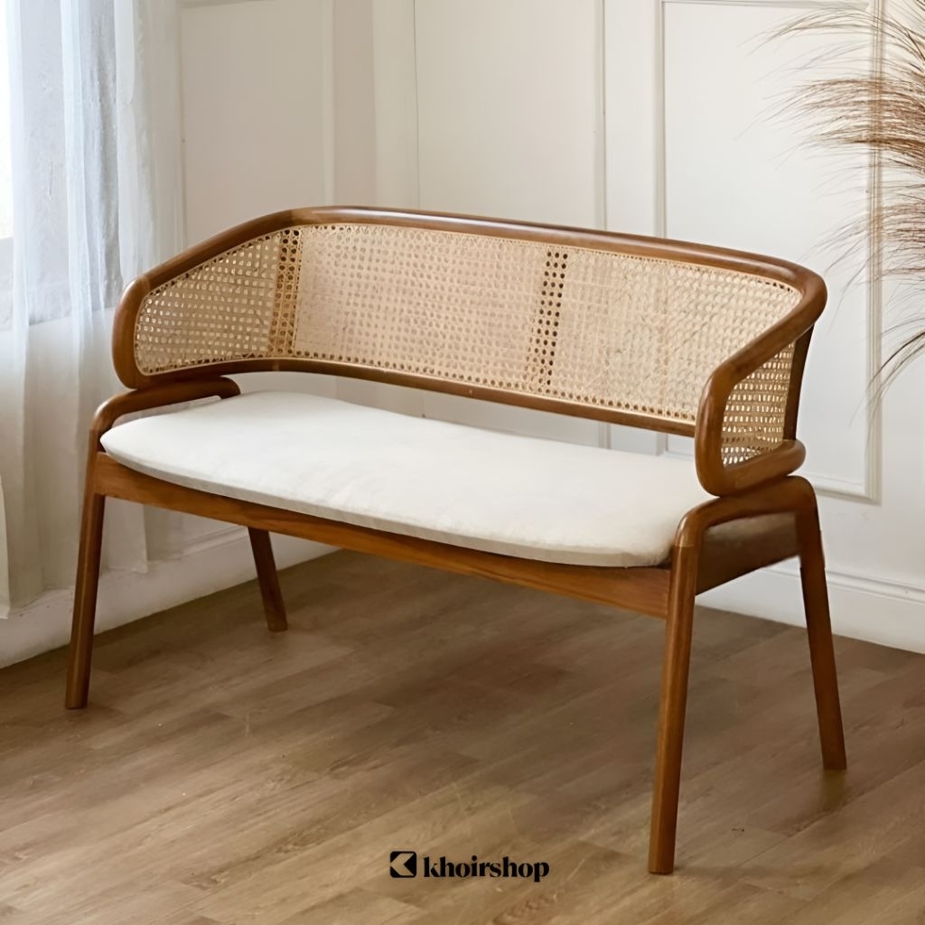 BANGKU ROTAN KAYU JATI BENCH MINIMALIS ROTAN SOFA RUANG TAMU KAYU JATI KURSI SANTAI TAMU