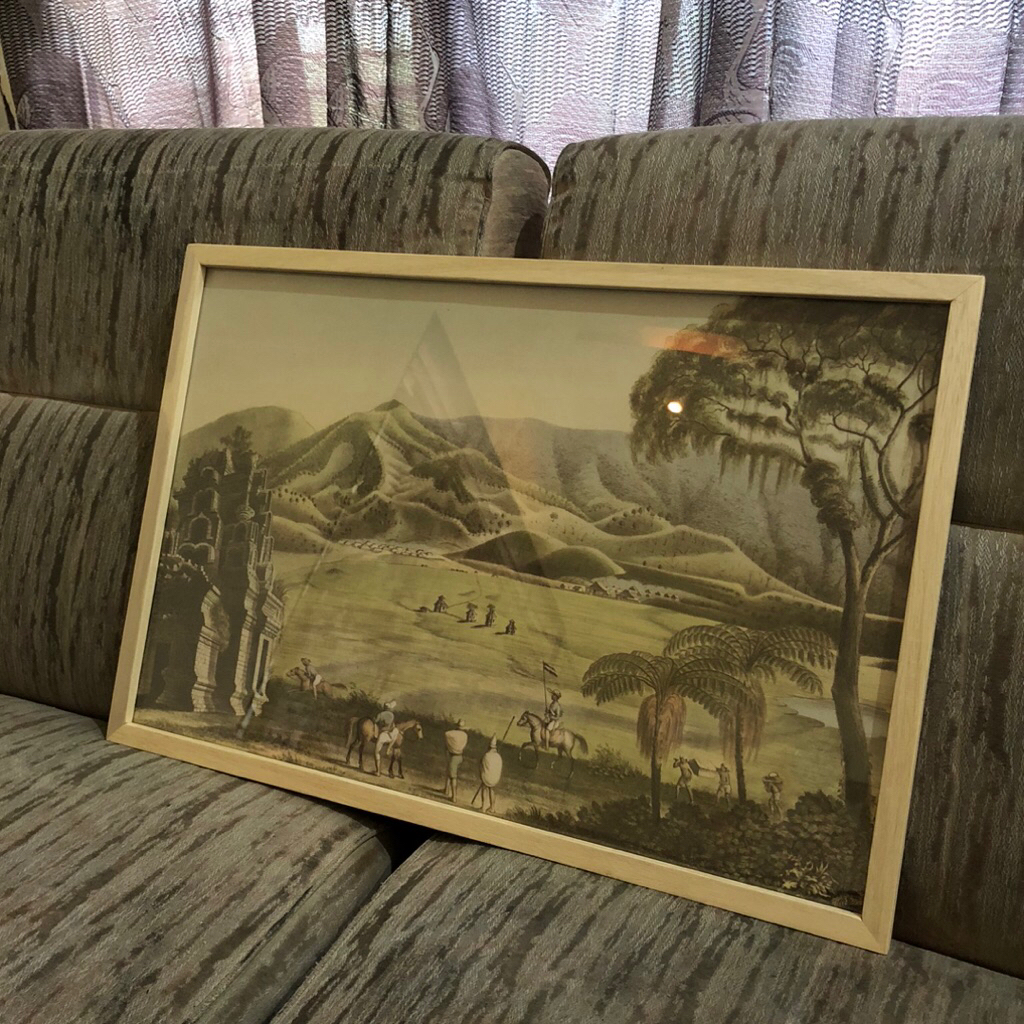 Pajangan Dinding Vintage Landscape Dieng Plateau Bingkai Kayu Modern Minimalis