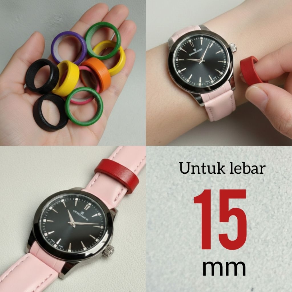 Loop ring 15 mm kulit asli beragam warna untuk sabuk / strap lebar 15 mm .
