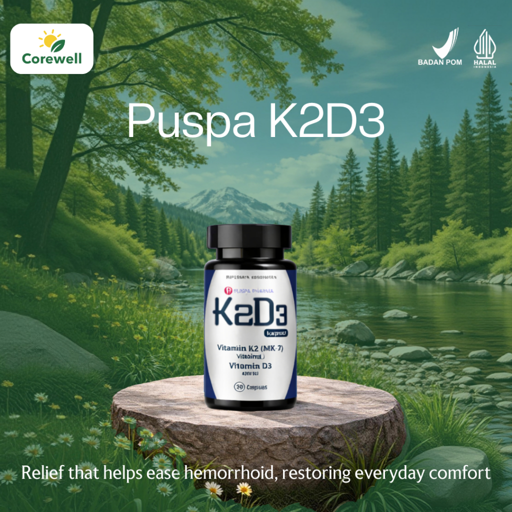 Puspa K2D3 - Penyerapan D3 Lebih Optimal, Tulang Lebih Kuat - BPOM & Halal - 30 Kapsul