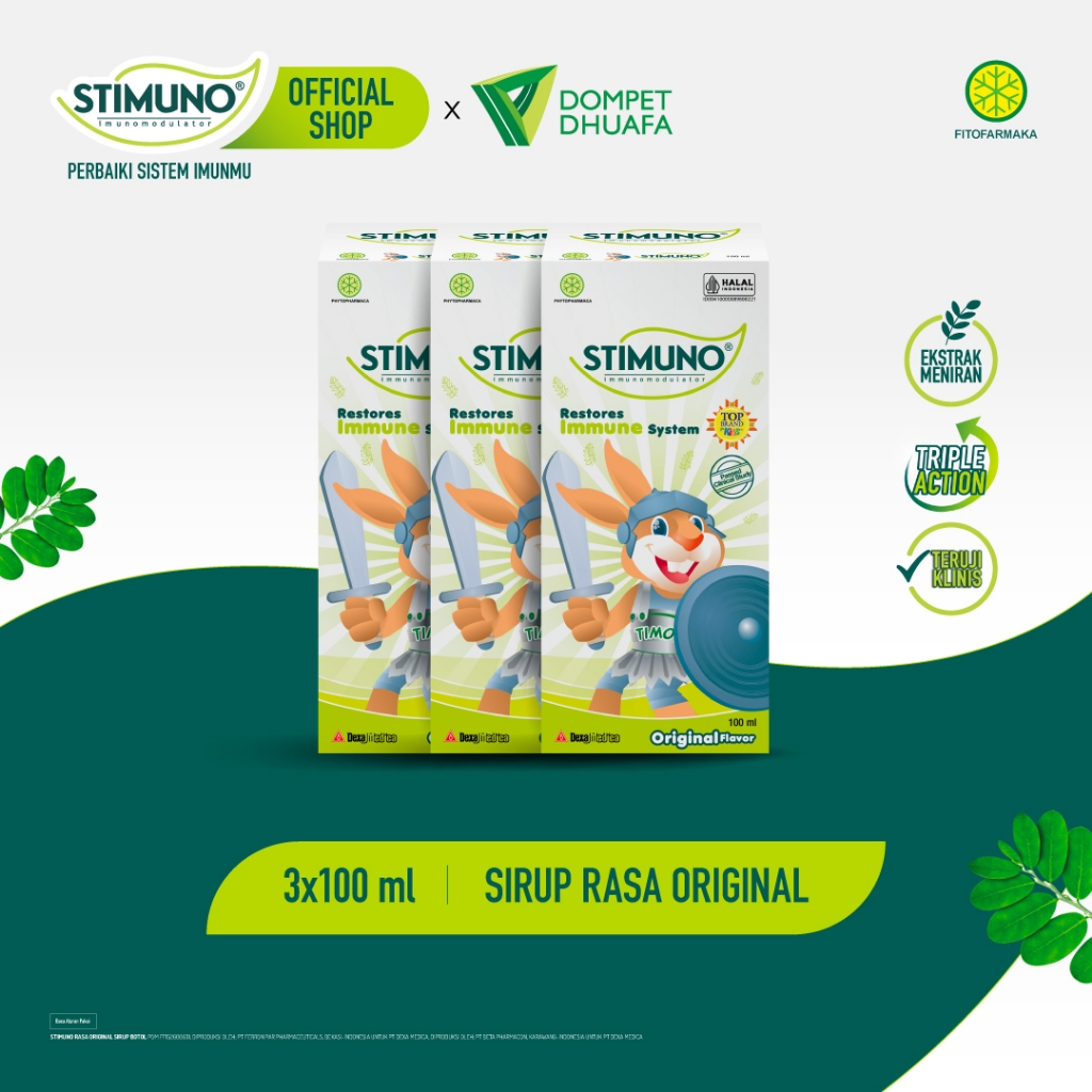 Stimuno Sirup Original 100 ml | Triple Pack | Daya Tahan Tubuh Imun Booster Suplemen Herbal Alami Mu