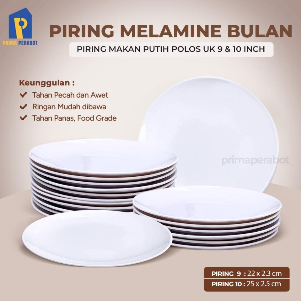 Piring Makan Melamin Bulan Piring Saji Datar Putih 9 inch /10 inch Meishing