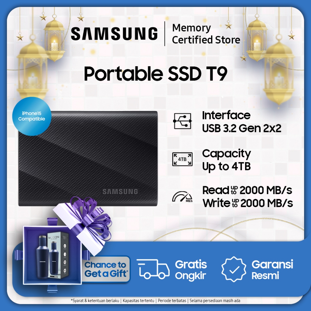 Samsung Portable SSD T9 USB 3.2 Gen 2x2 - SSD Eksternal - 1TB / 2TB / 4TB