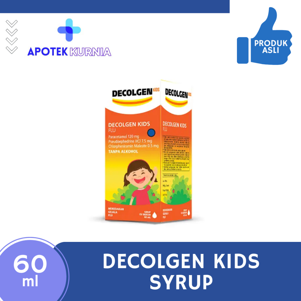 DECOLGEN Kids Flu Sirup 60ml Meredakan Flu Paracetamol Pseudoephedrine Anak