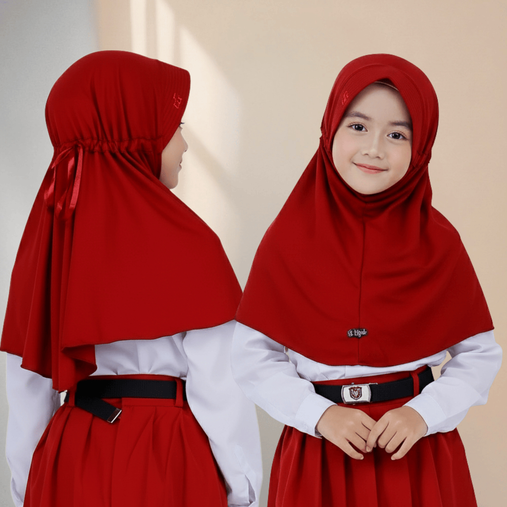 Kerudung Sekolah ST Hijab ORI Kaos PE Premium SD SMP SMA Model Serut Pita Samping Tertutup