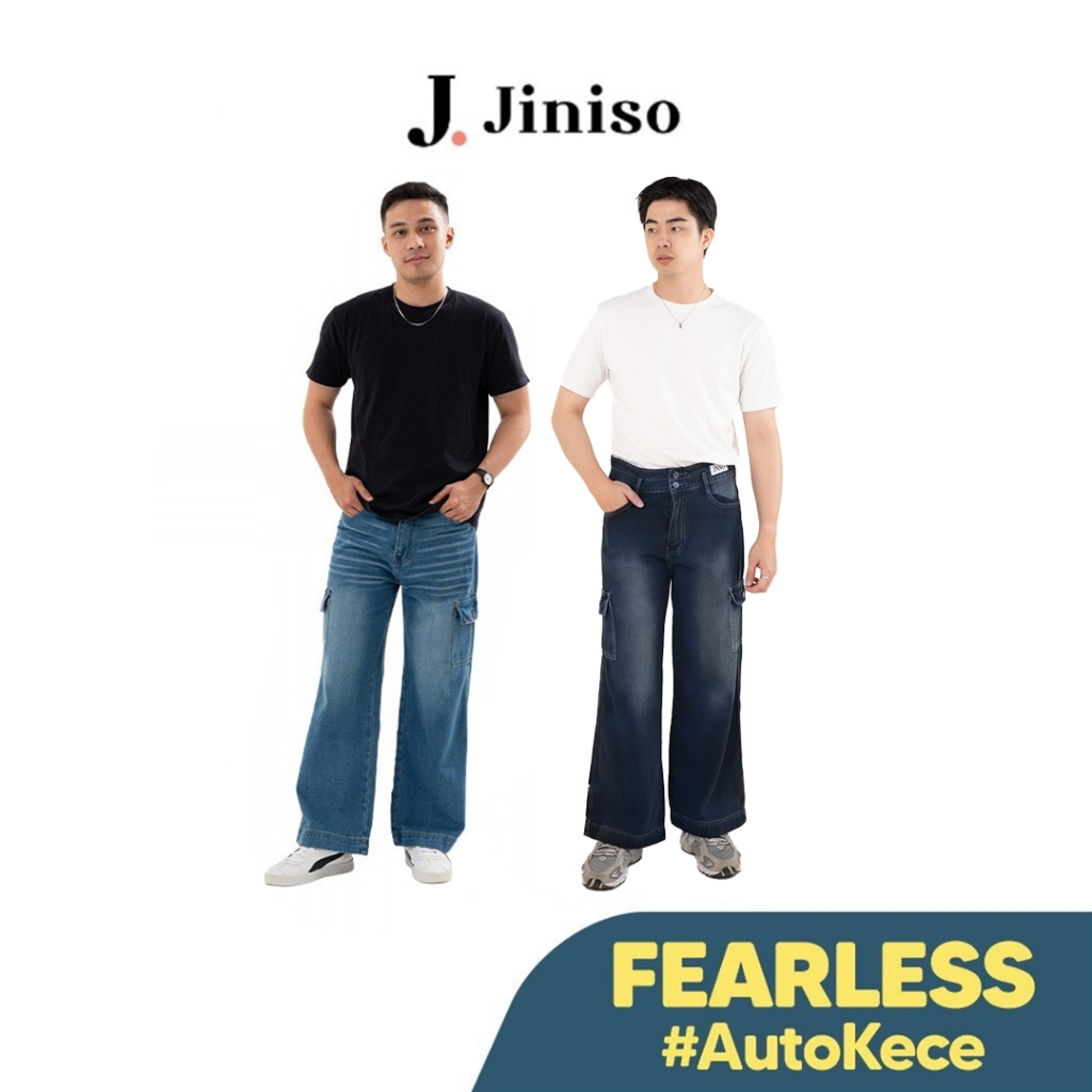 JINISO Cargo Loose Denim Jeans Pria