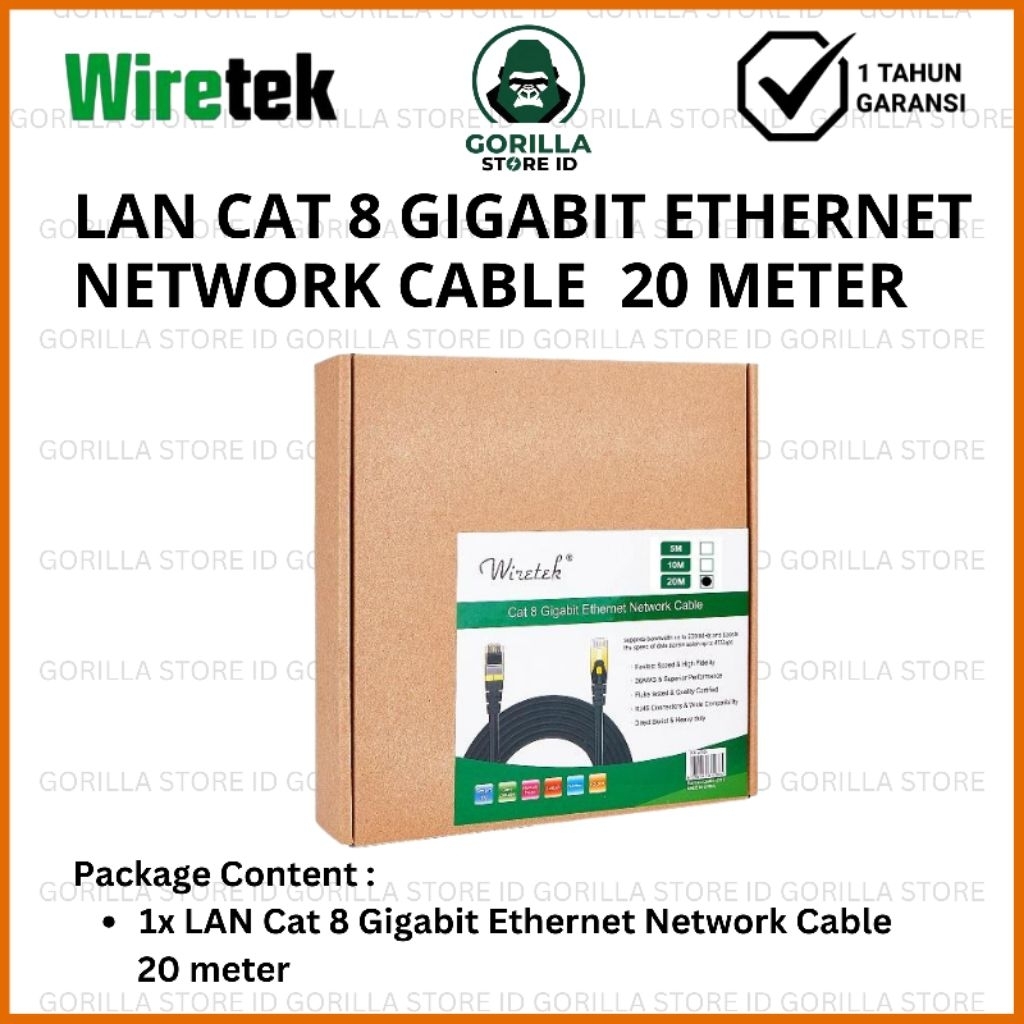 Wiretek Cable Lan Cat 8 Gigabit Ethernet Network Cable 20 Meter