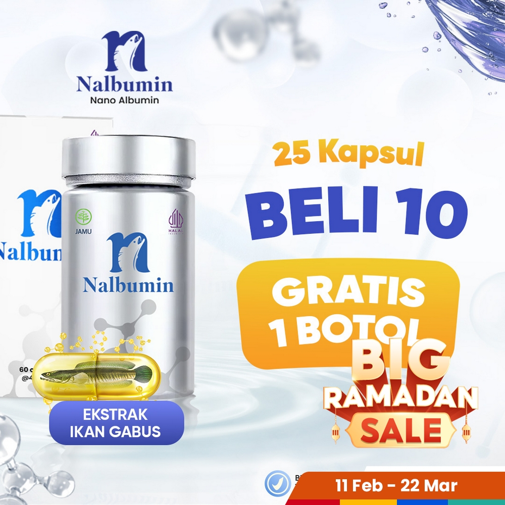 Nalbumin Nano Albumin 25 Kapsul Paket 10 Botol 100% Ekstrak Ikan Gabus Membantu Penyembuhan Luka BPO